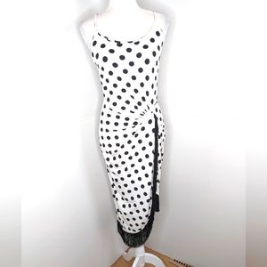 🎄 Venus EUC polka dot fringe dress Small Black white
